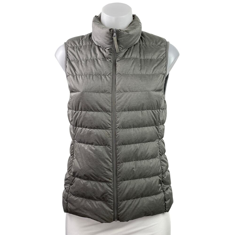 Uniqlo Womens Gray Sleeveless Zip Up High Neck Winter Puffer Vest Jacket Size XS